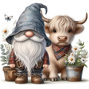 GNOME FARMER HIGHLAND Cow Sublimation 300 Dpi, Transparent for