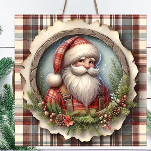 Cabide de porta quadrado de Papai Noel, placa de guirlanda, tábua de corte redonda png, para sublimação em alta resolução, 2 arquivos, 1 adicione seu próprio texto