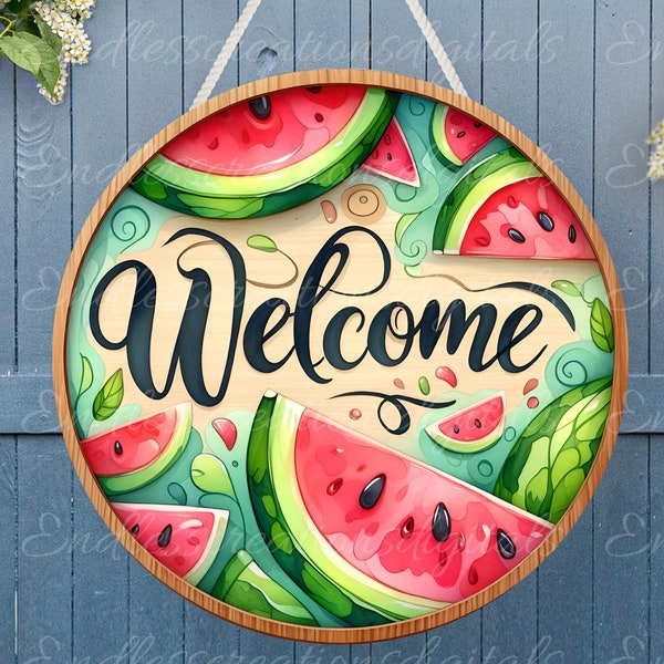 WATERMELON SUMMER WELCOME door hanger, wreath sign png, for sublimation high resolution