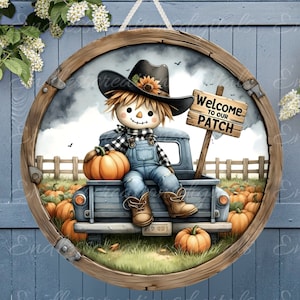 FALL Vogelscheuche Tür Schild, Kranz Zeichen, Schneidebrett png, für Sublimation hohe Auflösung 2 Dateien zum Download, 1 fügen Sie Ihren eigenen Text hinzu