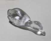 Baccarat 5 1 4 quot Frosted Duck with Etched Wings, Retired, signed
