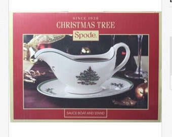 New Spode 2 pc. Gravy Boat in the Christmas Tree pattern, Boxed, never used