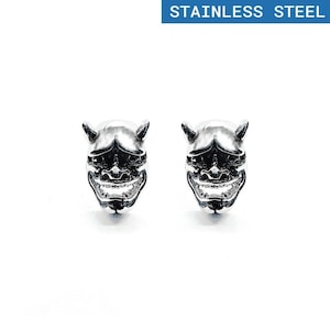 Hannya Mask Earrings Pair Stainless Steel Noh Japanese Anime Folklore Mythology Spirit