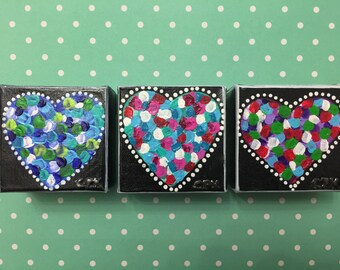 HEARTS - set of 3 minis- Original Acrylic Painting - 3" X 3" x 1.5"