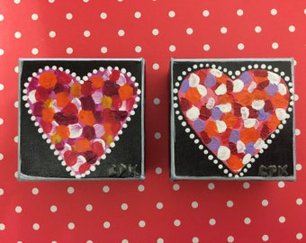 HEARTS - set of 2 minis - Original Acrylic Painting - 3" X 3" x 1.5"