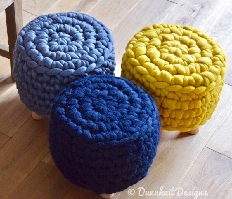 Small Round Footstool Crocheted Footstool The Bunbury Bumper Footstool Merino Wool Pouffe
