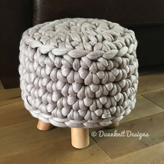 Small Round Footstool Crocheted Footstool The Bunbury Bumper Footstool Merino Wool Pouffe
