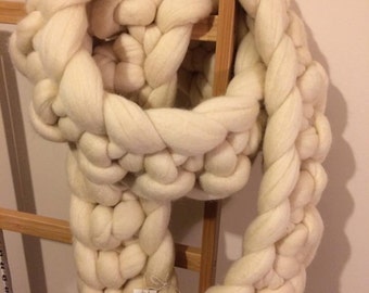 Giant Chain Scarf - Crocheted Rib Scarf - Long Wrap around Scarf - Chunky Merino Wool Scarf