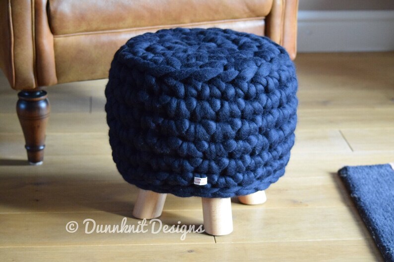 Small Round Footstool Crocheted Footstool The Bunbury Bumper Footstool Merino Wool Pouffe
