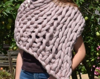 Mink Blush Loopy Poncho - Bolero - Chunky Knit Wrap - Merino Wool Cover Up