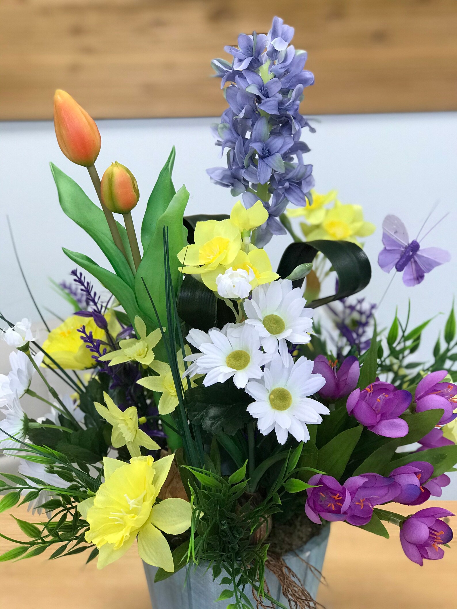 Artificial Spring Flower Arrangement Blue Hyacinth Daffodil Etsy