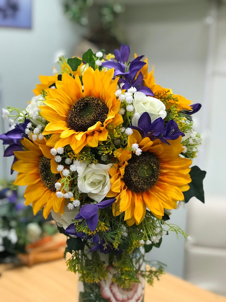 Artificial Wedding Bouquet Bride Bridal Large Sunflower Etsy