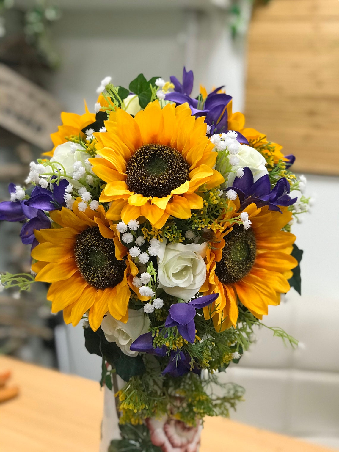 Artificial Wedding Bouquet Bride Bridal Large Sunflower Etsy