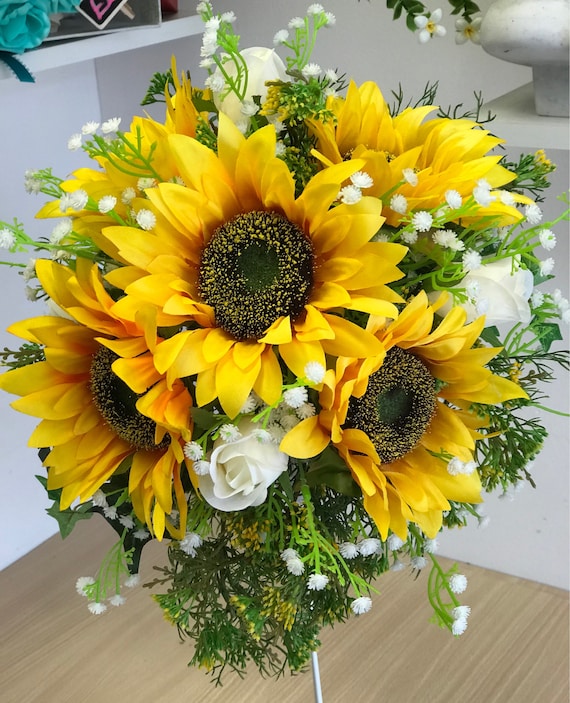 Wedding Bouquet Bridal Bride Yellow Sunflower White Rose Etsy
