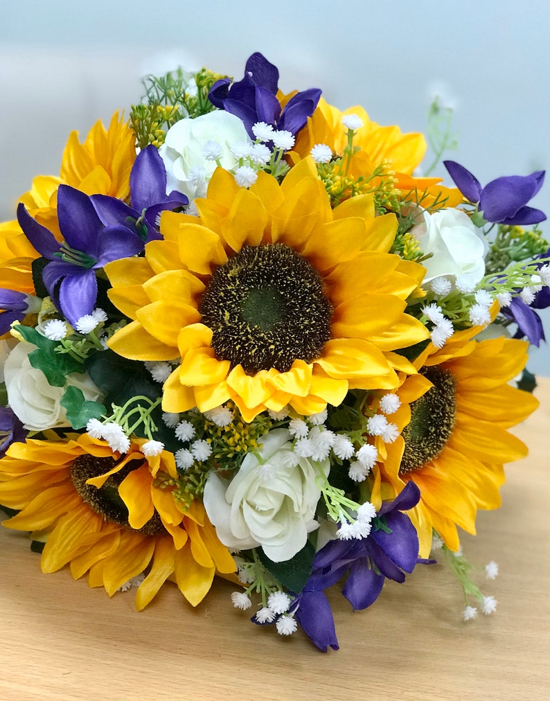 Artificial Wedding Bouquet Bride Bridal Large Sunflower Etsy