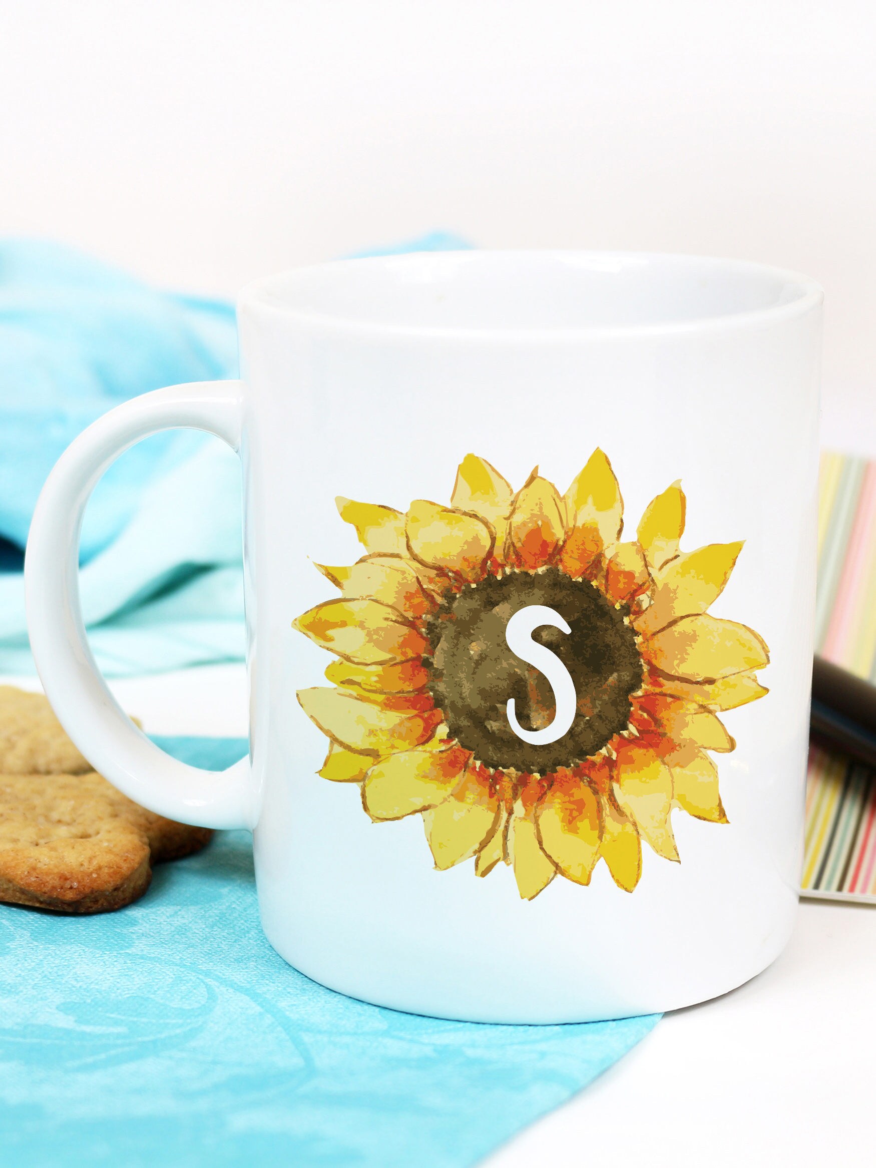 Custom Monogram Mug Sunflower Monogrammed Mugs Initial Etsy