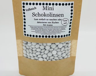 Mini Schokolinsen/ Schokolinsen weiß/ einfarbig/ 400 Gramm/ plastikfreie Verpackung