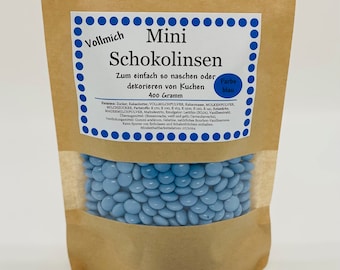 Mini Schokolinsen/ Schokolinsen blau/ einfarbig/ 400 Gramm/ plastikfreie Verpackung