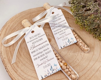 Beautiful wedding favors with flower seeds and large pendants, 10 pieces