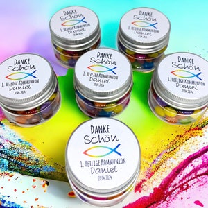 Rainbow of Gratitude: Favors for communion, confirmation, confirmation and baptism. Personalized jars for special occasions. image 1