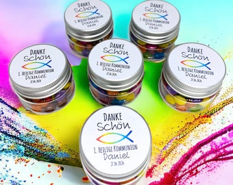 Rainbow of Gratitude: Favors for communion, confirmation, confirmation and baptism. Personalized jars for special occasions.