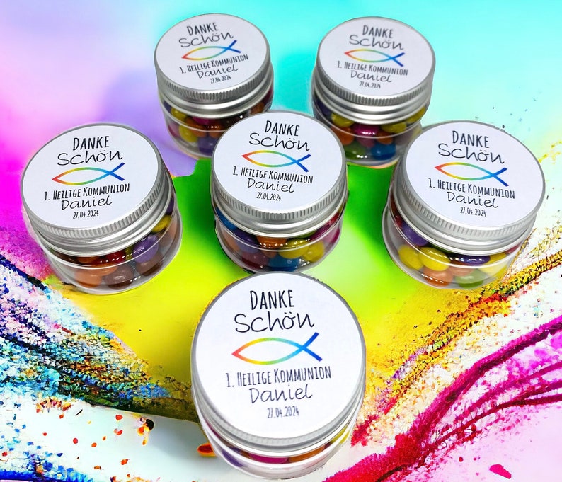 Rainbow of Gratitude: Favors for communion, confirmation, confirmation and baptism. Personalized jars for special occasions. image 1
