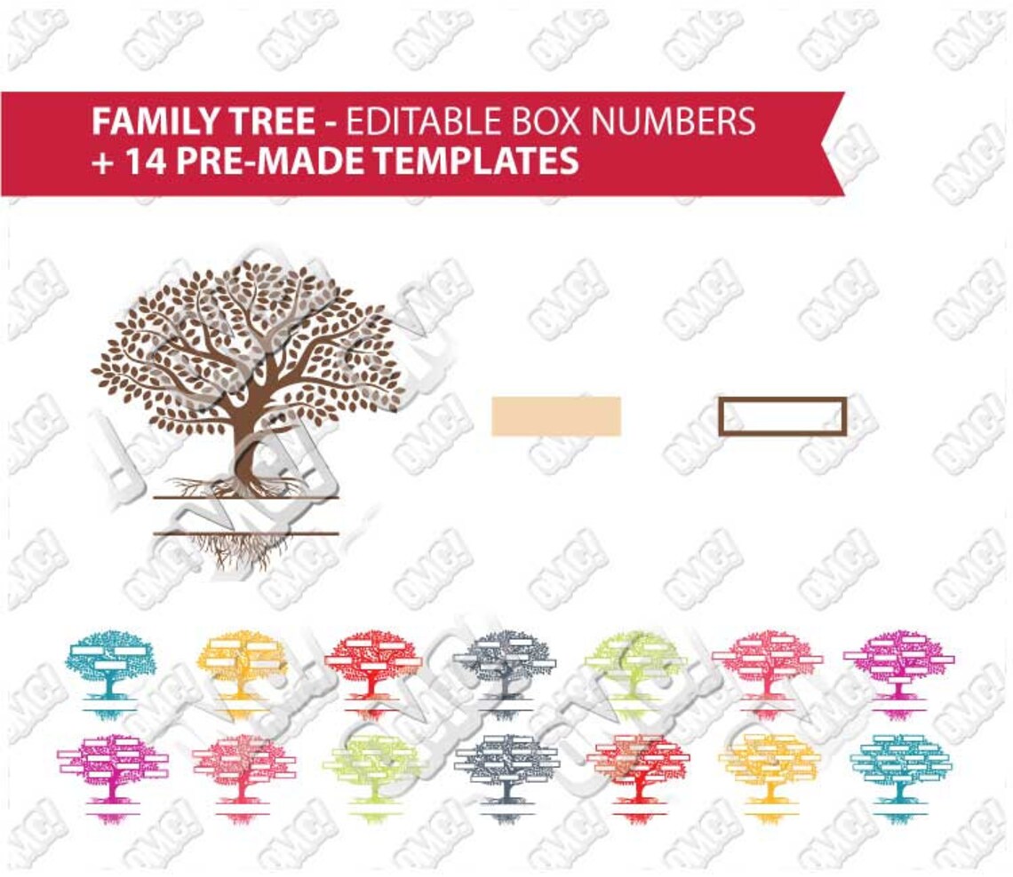 Download Family Tree Templates Editable Name Box Numbers svg dxf eps | Etsy