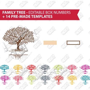 Family Tree Templates (Editable Name Box Numbers) svg dxf eps jpeg layered cutting files clipart die cut decal vinyl cricut silhouette