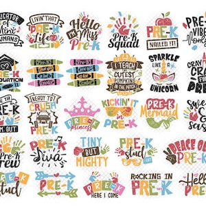 Pre K SVG Bundle Teacher Quotes Phrases School svg dxf eps jpeg png format layered cutting files clipart die cut cricut silhouette