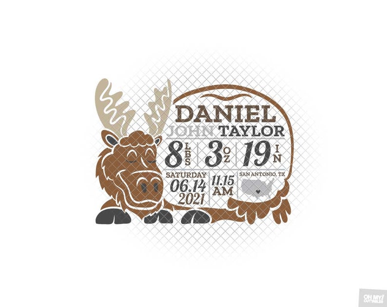 Moose Birth Stats Announcement SVG Template Dxf Eps Format Etsy