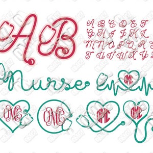 Enfermeira Arquivos SVG Designs Pacote Monograma Estetoscópio Engraçado Alfabeto para Cricut e Silhueta dxf eps png clipart cricut silhueta arquivos cortados