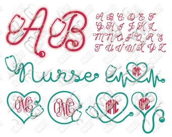 Nurse SVG Files Designs Bundle Monogram Funny Stethoscope Alphabet for Cricut and Silhouette dxf eps png clipart cricut silhouette cut files