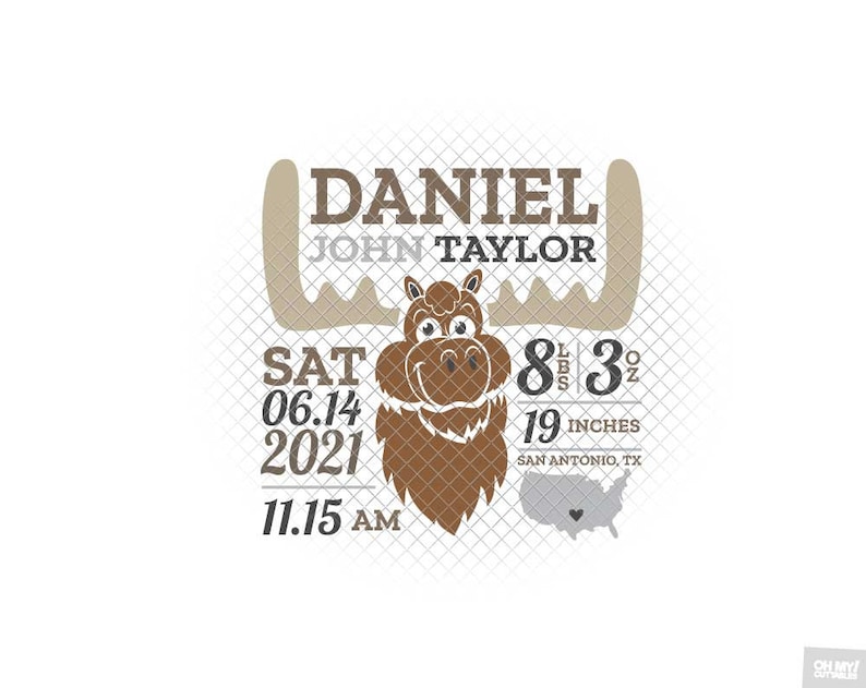 Moose Birth Stats Announcement SVG Template Dxf Eps Format Etsy