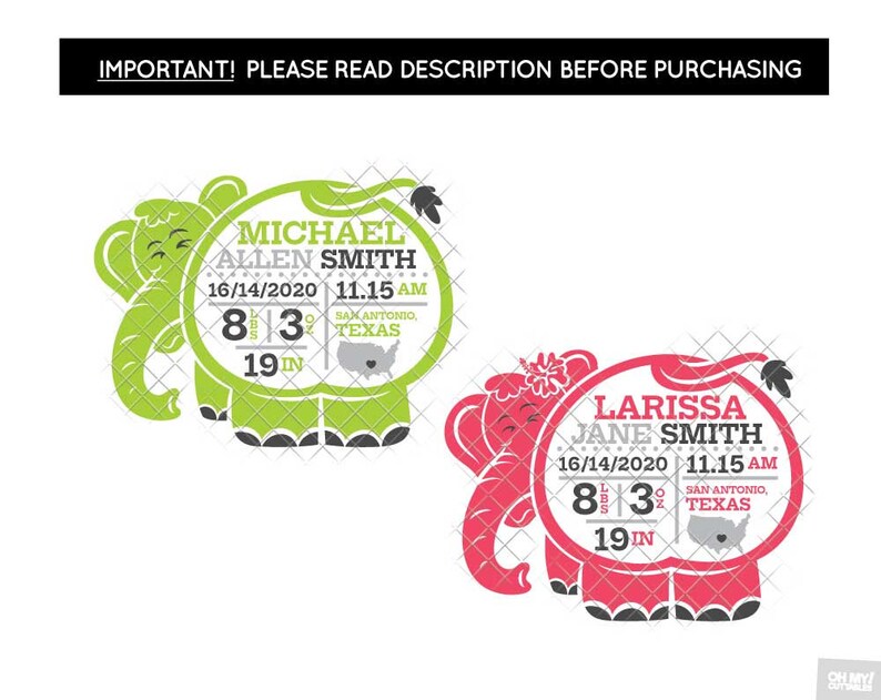 Download Elephant Birth Stats SVG Vol. 2 Baby Announcement Template ...