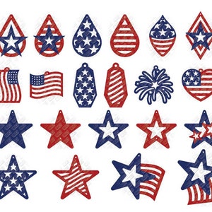 Drapeau américain boucles d’oreilles SVG 4 juillet SVG DXF EPS JPEG PNG format couches coupe fichiers clipart Die Cut Decal vinyle Cricut silhouette