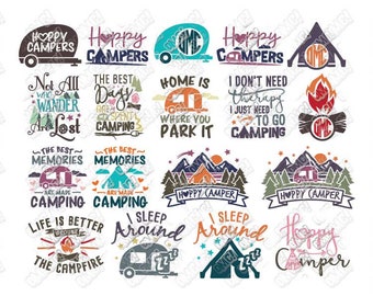 Camper SVG Bundle Camping Caravan Travel Adventure Monogram svg dxf eps jpeg png clipart cricut silhouette cut files