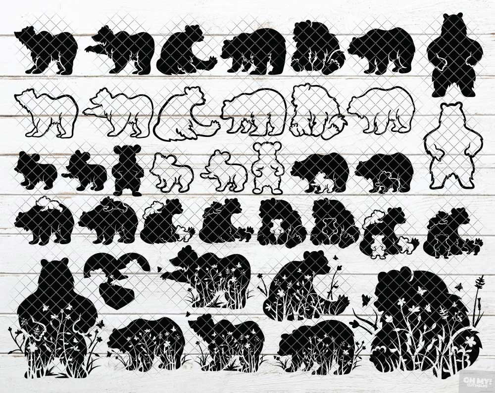 Download Bear Silhouette SVG Black Outline Floral Sublimation ...