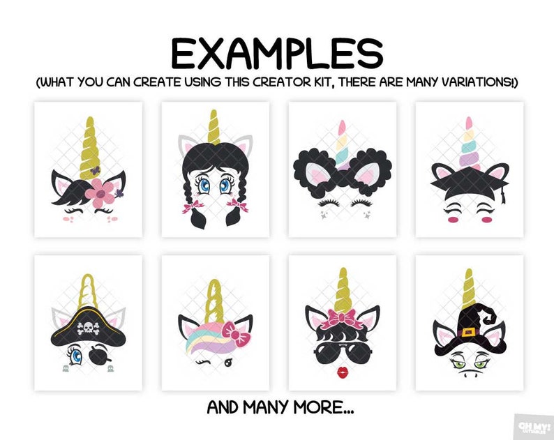 Unicorn Face Svg Creator Kit Template Svg Dxf Eps Jpeg Png Etsy