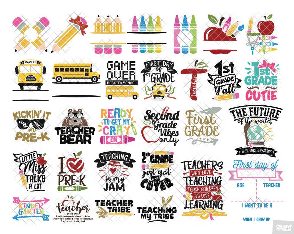 Back to School SVG Bundle Monogram Quotes Sign svg dxf eps jpeg png format layered cutting files clipart die cut cricut silhouette
