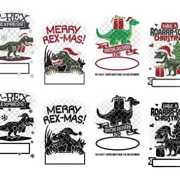 Dinosaurio Santa Saco SVG T-rex Christmas Kids Bag svg dxf eps jpeg png formato en capas archivos de corte clipart die cut cricut silueta