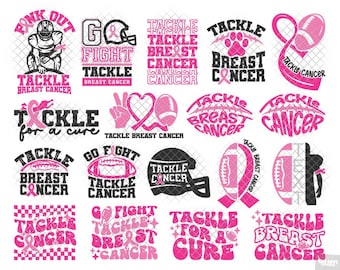 Tackle Breast Cancer SVG & Sublimation Designs Shirts Pink Ribbon Varsity Retro Groovy svg dxf png eps cricut silhouette cut files