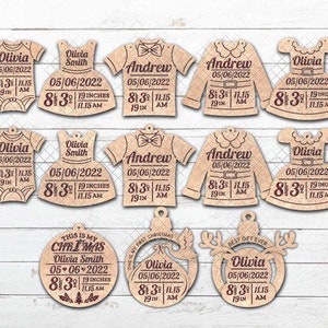 Bundle de fichiers modifiables pour le premier Noël de bébé SVG découpés au laser - faire-part des statistiques de naissance