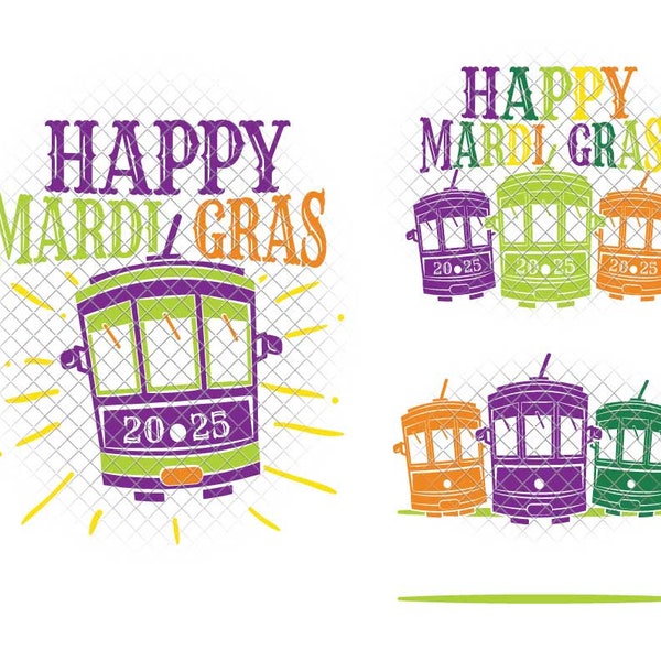 Happy Mardi Gras Street Car New Orleans Louisiana svg dxf eps jpeg png cutting files clipart die cut decal vinyl cricut silhouette