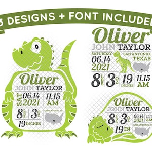 Anúncio de estatísticas de nascimento do T-Rex Modelo SVG formato dxf eps arquivos de corte em camadas clipart decalque cortado em vinil silhueta cricut