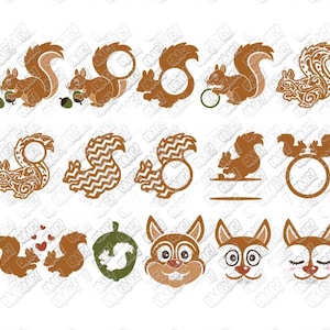 Écureuil SVG monogramme visage Acorn Silhouette svg dxf eps jpeg png format layered coupe fichiers clipart découpe cricut silhouette