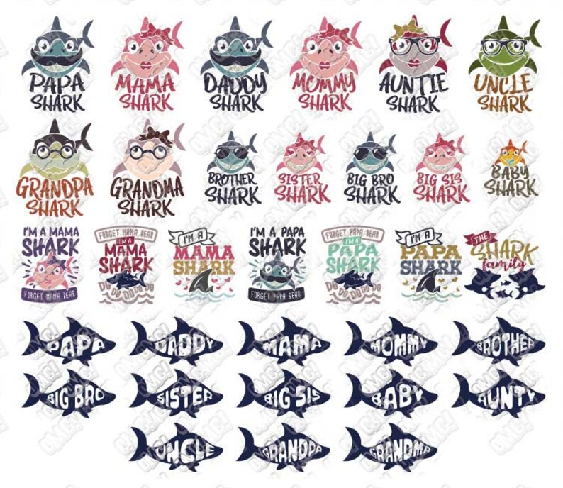 Download Shark Family SVG Bundle Baby Shark Mama Daddy Auntie Uncle ...