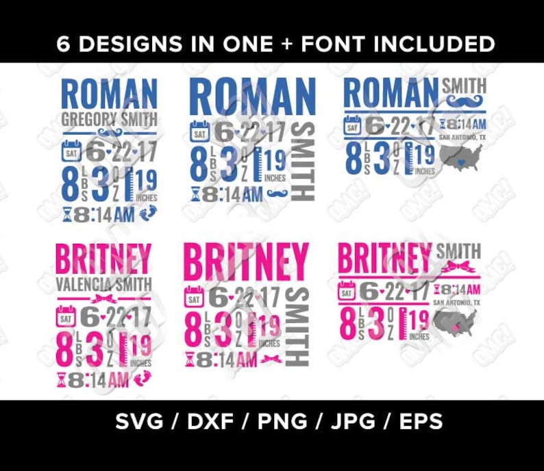 Download Baby Birth Announcement Svg Dxf Eps Jpeg Format Layered Etsy