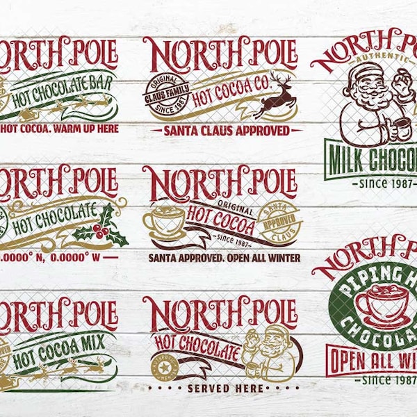 North Pole Hot Chocolate SVG Cocoa Bar Sign svg dxf eps png format layered cutting files clipart die cut decal vinyl cricut silhouette