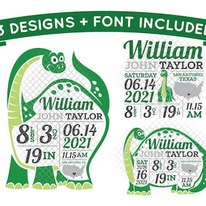 Dinosaur Birth Stats Announcement SVG Template dxf eps formato file di taglio stratificati clipart die cut decal vinile cricut silhouette