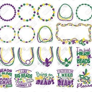 Perles de mardi gras Bundle monogramme masque citations svg dxf eps jpeg png format couches de coupe fichiers clipart silhouette cricut découpée